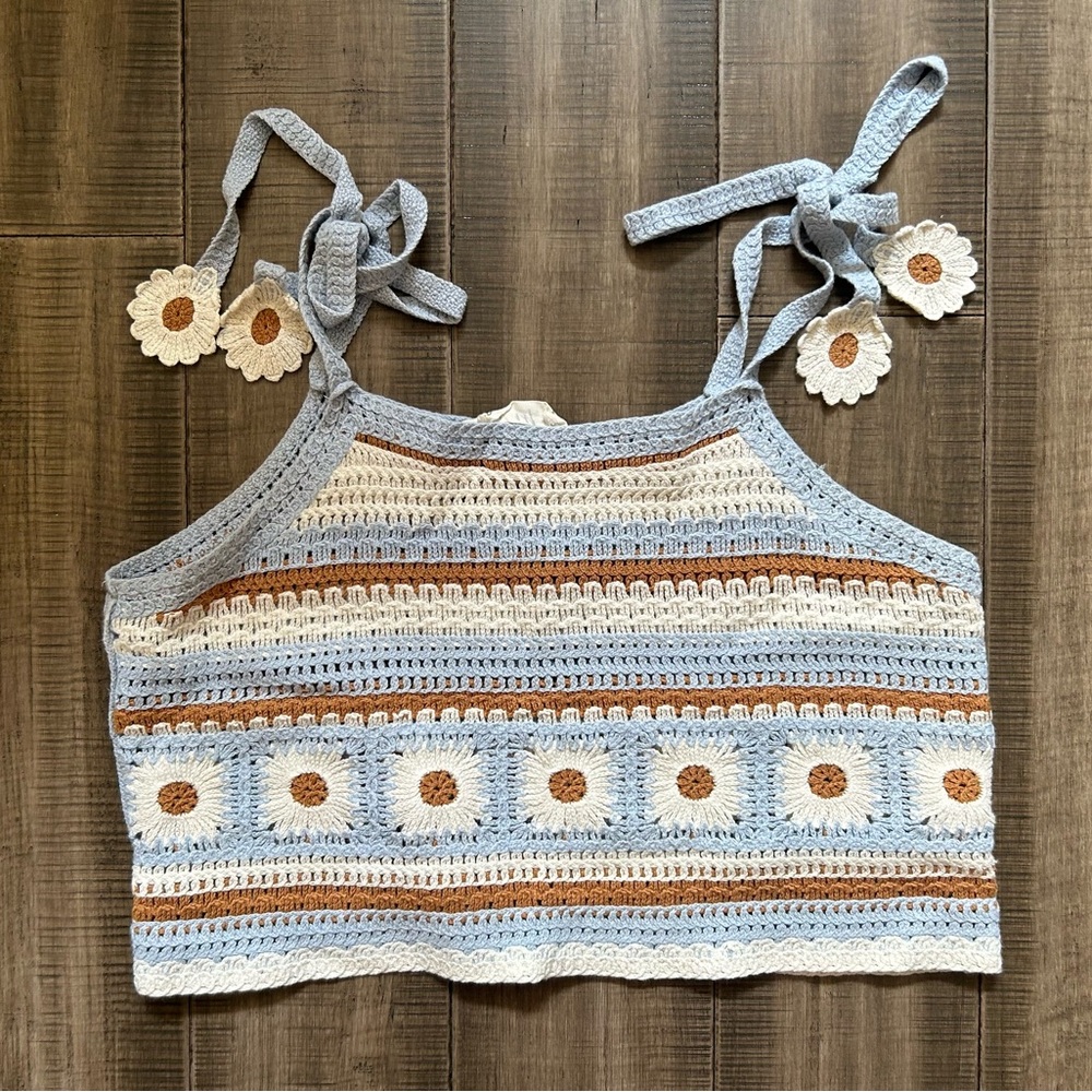 Blue Summer Crochet Crop Top